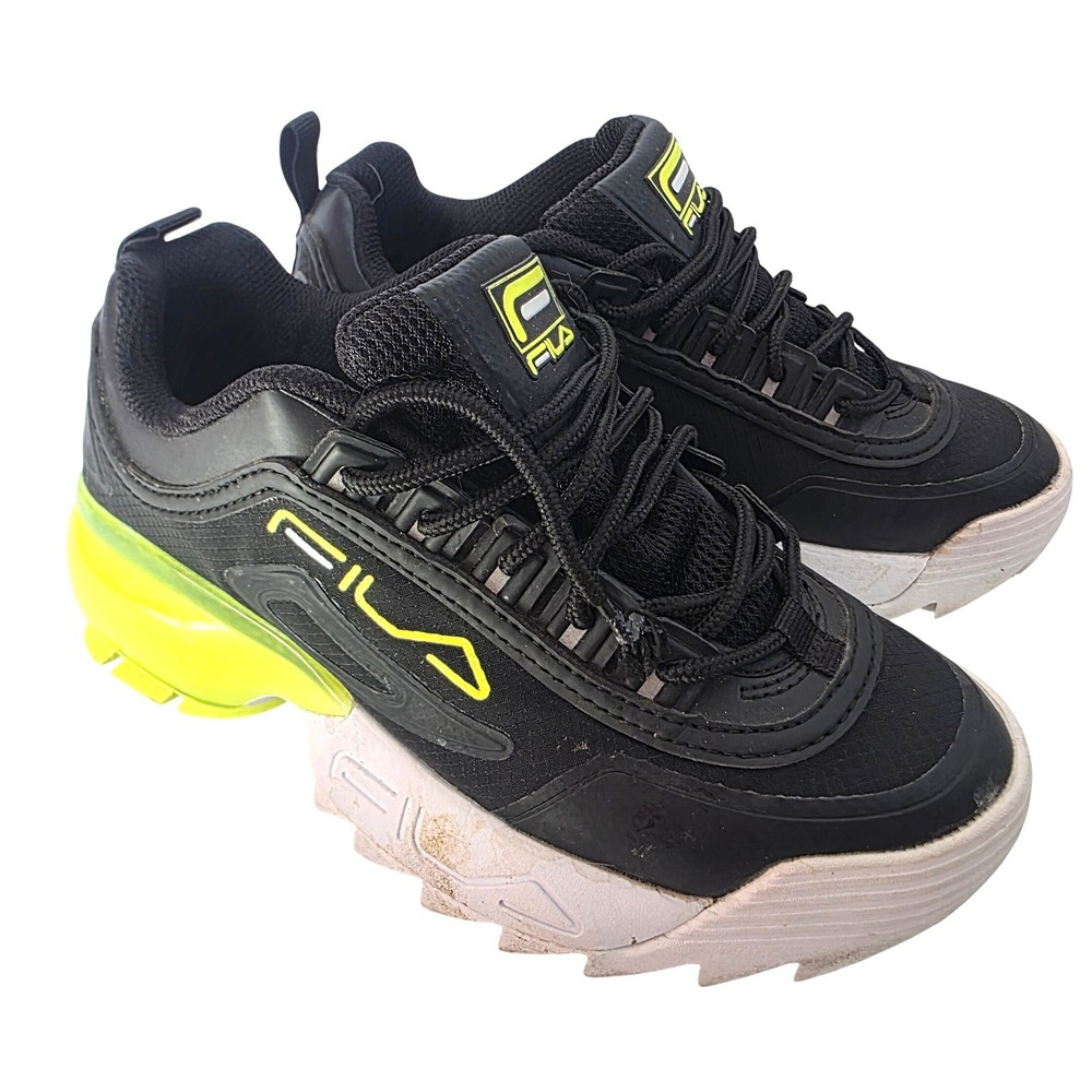 Fila Disruptor 2 Black Neon Yellow Chunky Sole Sneakers Women's Size 6